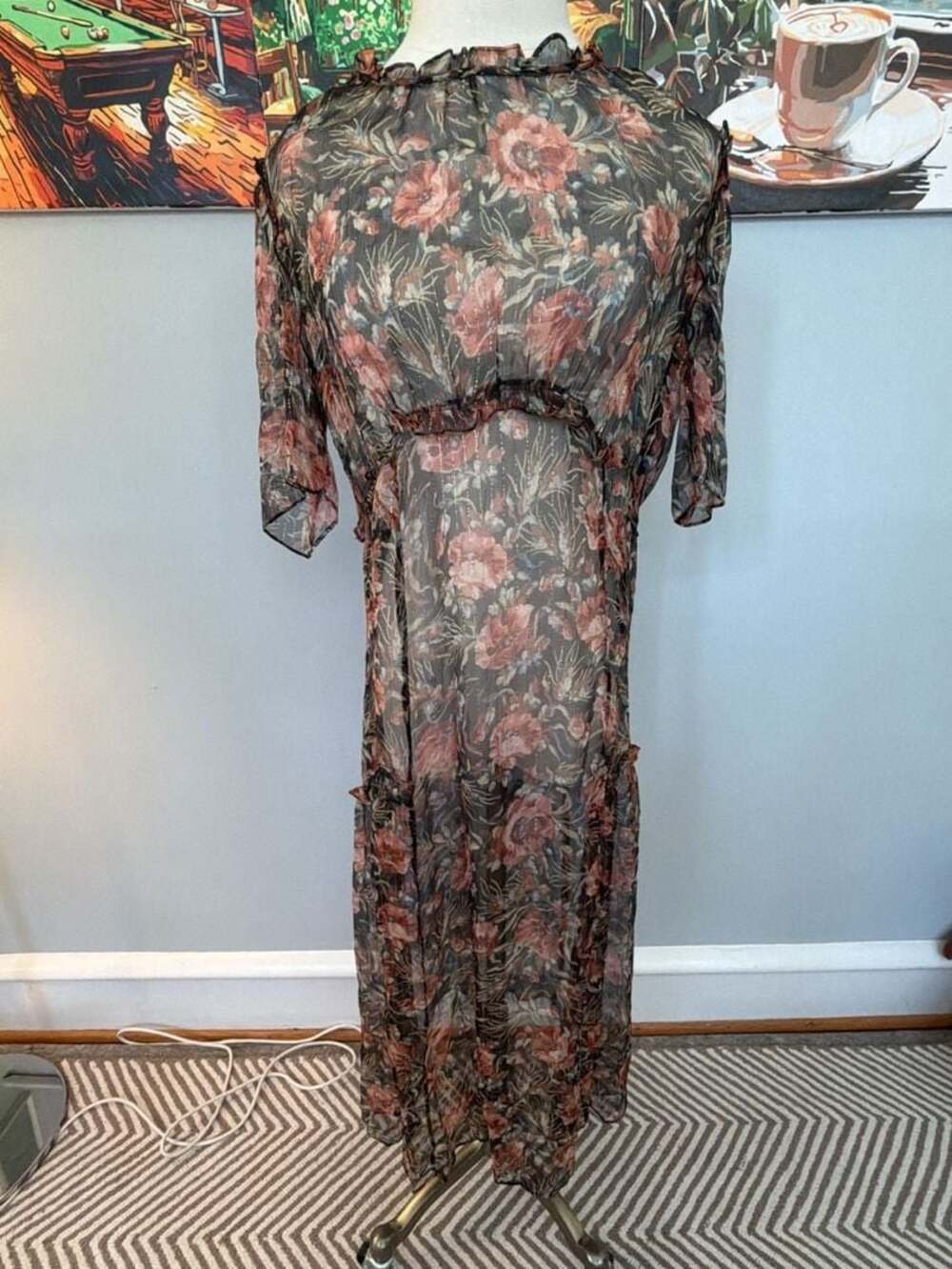 Sandro Sheer Silk Floral Print Dress size 2